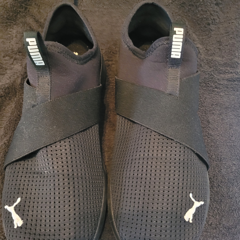 Puma Black Slip-On Knit Sneakers with White Logo